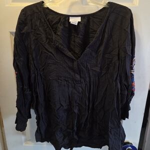 Liz Claiborne Black Blouse with Embroidered Sleeves
